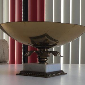 Vintage Gold Candy Dish With Marble Pedestal & Padded Bottom 50s 60s